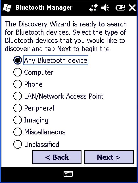 The Discovery Wizard searches for Bluetooth-enabled devices in your coverage area and displays the icons of the
