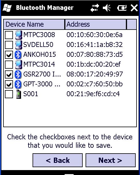Working with Bluetooth Manager Once the Device List is populated, you can add any device from this list to the List of Favorite Devices.