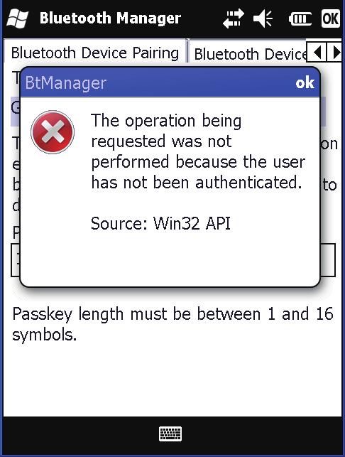 Working with Bluetooth Manager 3. Enter a passkey, and then tap Next. 4.