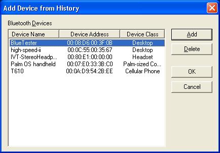 (Figure 3) (1) Add: Add the selected device to the Main Window. (2) Delete: Delete the selected device from the history list.