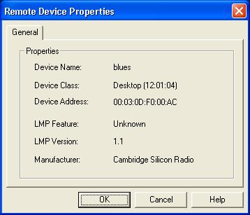 remote device and the local device. If the radio signal is too weak, the data transferring speed will be slow. Properties Button: Display the remote device s properties.