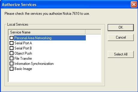 Figure 1 Authorize Services Note: The screen will only list the local services that require authentication.