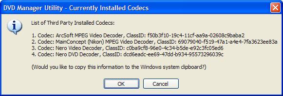 Show codec list for this computer When clicked, a dialog box similar to the one shown on the right is displayed. It lists the current CODECs installed on the computer.