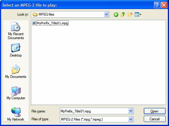 Browse to the stored MPEG-2 file. Select the file and click Open.