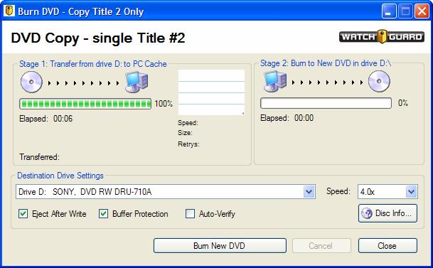 The Burn DVD window is displayed. Select the desired settings to be used when making the new DVD disc.