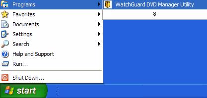 2 RUNNING THE APPLICATION After the installation is complete, run the application by selecting Start > Programs > WatchGuard DVD Manager Utility. 2.