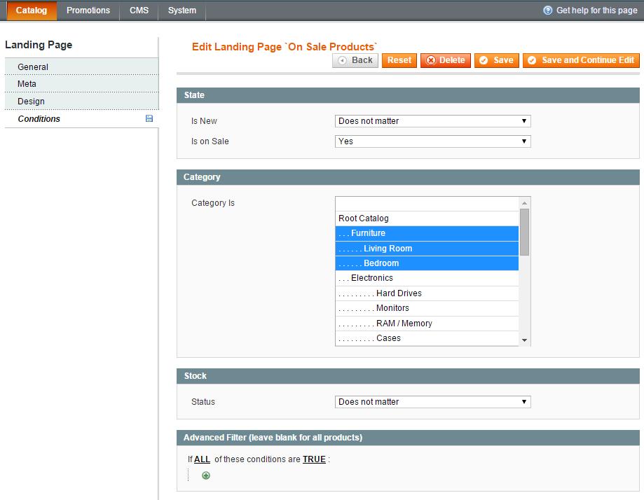 6. Conditions for product display At the Conditions tab you can specify conditions for product display. E.g.