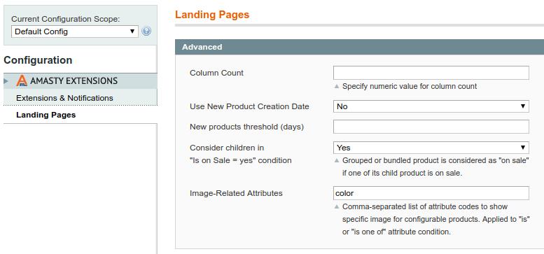 1. Extension settings You can select in how many columns the products will be displayed on landing pages by default.