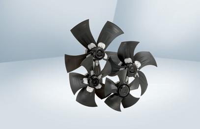 EC HyBlade axial fans DC Radial impellers s (mm): ø300 to ø1,250 Air Flow (CFM): 1,873 to 38,675 Frequency (Hz): 50/60 Voltage (VAC): 230, 277, 380, 480 Integrated electronics and extremely low noise.