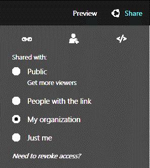 Share Sways can be shared in a variety of ways. To share your Sway, click on Share in the upper right area of the window. Shared by Link Anyone with this URL will be able to view this Sway.