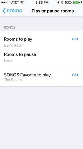 Play or pause rooms, Toggle play/pause, Skip next, or Cycle SONOS Favorite capability can be added to the Single Action