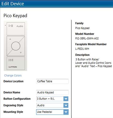 volume for an individual player Single action button triggering track forward for a Sonos group Adding/Configuring a Pico Remote Control for Audio in the RadioRA 2 Software The Pico Remote Control