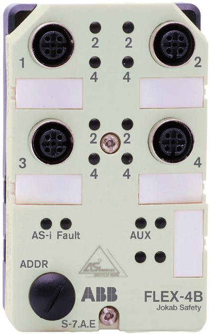 Non-Safe Node FLEX 4A/4B Adaptation Device for Non-Safe Components for the AS-i Bus Through four inputs and outputs, components such as light towers or keypads are connected and controlled from the