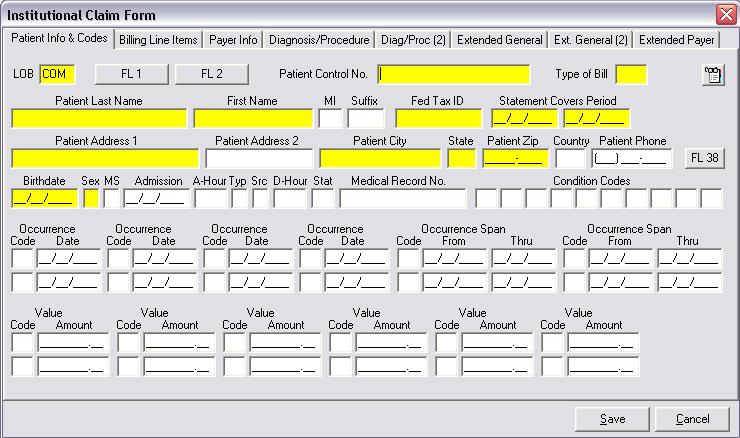 LOB Enter COM Patient Control No. Right Click in this field and select the patient/member this claim is for.
