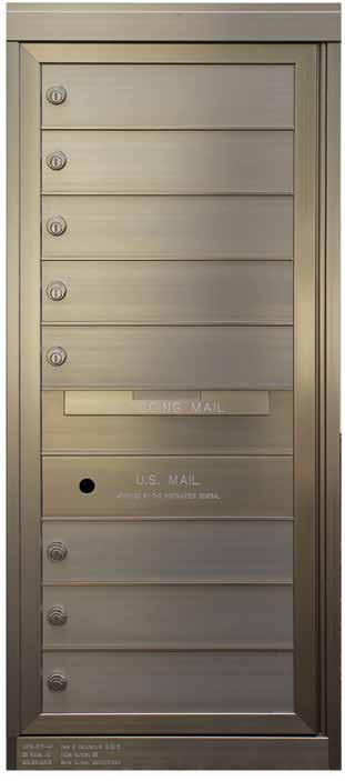 USPS APPROVED THE USPS COLLECTION STANDARD FEATURES Meets or exceeds all USPS-4C standards. USPS approved. Each tenant lock comes with three keys.