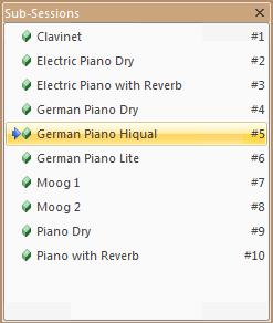 Select it from the list in the sub-session drop-down menu, Double click it in The Sub-Session Dock Panel, Use MIDI Controller Assignments. Use Set Lists.