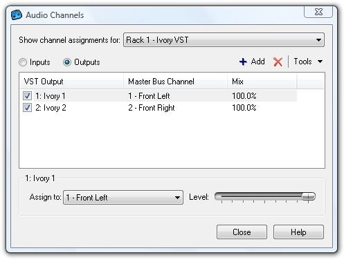 CHAPTER 8 8 Working with Audio Audio Channel Assignments The audio channels dialog displays a list of channel assignments between the output pins of one object and the input pins of another.