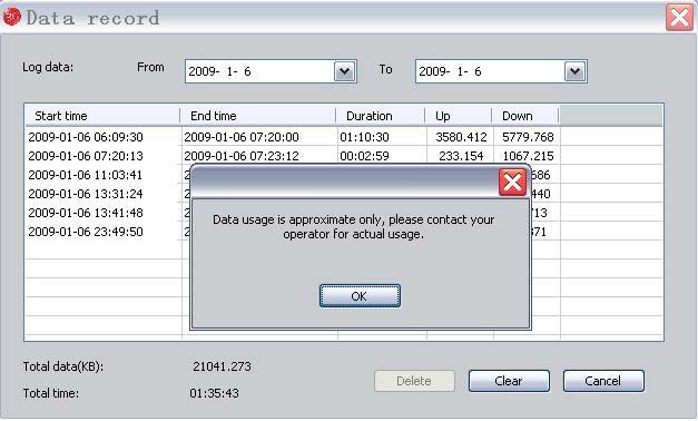 3.6 Data record. Click Data Record icon to check the log of Internet connection history.