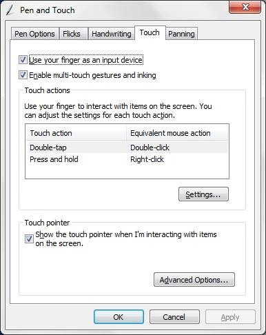 Figure 7. Pen and Touch Window The following are the different sections that is available in the Pen and Touch window.