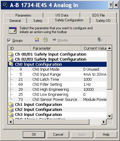 Chapter 6 Configure the Module for a SmartGuard Controller 4. Double-click each Channel Safety Configuration group to display the parameters for editing.