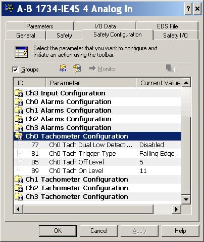 Chapter 6 Configure the Module for a SmartGuard Controller 6. Double-click each Channel Tachometer Configuration group to display parameters for editing.