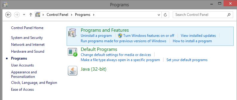 Under Programs and Features, select Turn Windows features on or off This will