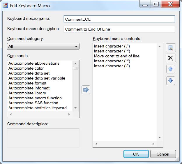 The recorded actions are displayed in the Keyboard macro contents box on the right: Figure 4. Edit Keyboard Macro Dialog Box Note that five commands were recorded: 1.