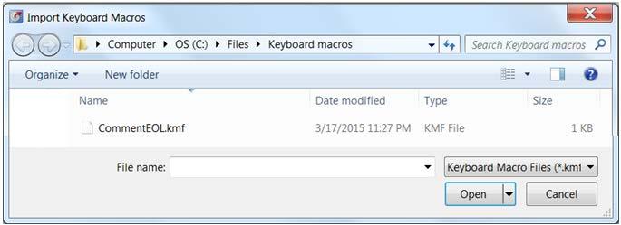 Navigate to a folder to save a Keyboard Macro File (*.kmf) that stores keyboard macro(s). In Figure 7, a folder named Keyboard macros was created.