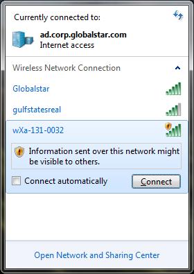 5. CONNECTING TO THE GLOBALSTAR 9600 HOTSPOT Perform the following to connect your computer to the Globalstar 9600 hotspot: Step 1 Turn