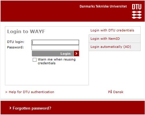 If you are a student at Technical University of Denmark you will need to log on using your DTU login and password for DTU Portalen.