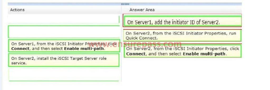 From the MPIO snap-in, you add support for iscsi devices. You need to ensure that Server2 can connect to the five iscsi disks. The solution must ensure that Server2 uses MPIO to access the disks.