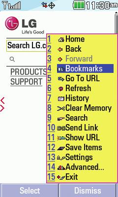 To add a bookmark, press the Right Soft Key for Menu and select Bookmarks (4). 3.