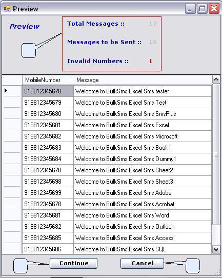 5.3 Selected Range Preview List After user hits the send button then all the duplicate entries are removed means an mobile no with same message entered into the worksheet then only one entry will be