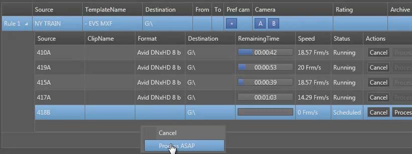 In this case, the clips that will be backed up will be wrapped in an EVS MXF file without transcoding. Once we have selected a template we see a destination appearing in the next zone.