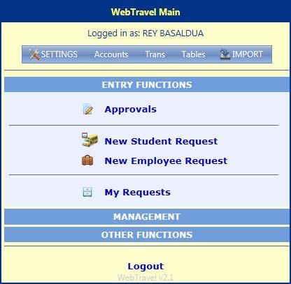 23 EMPLOYEE TRAVEL REQUEST: A WebTravel employee request contains many similar options to a student request with the following exceptions: An employee request does not have an Organization/Club It