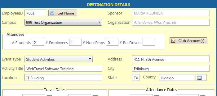 5 Figure 6: 10. 13. 11 12. 14. 15. 16. 10. Type in the Employee ID of the main sponsor then click on the button. This will retrieve the Employee name from the District s Personnel employee file. 11. Select the Campus for the Employee by clicking on the down arrow.