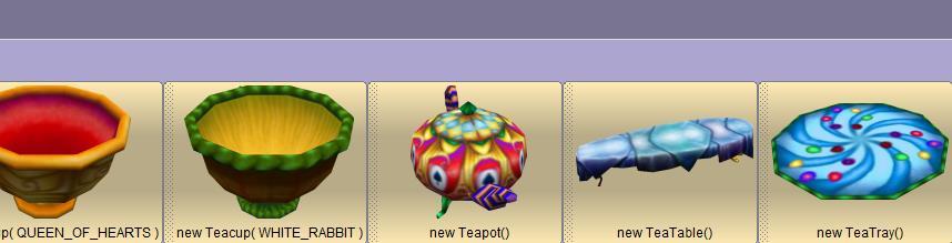 18. Next, we need to add some teacups and a teapot onto the table. If you search for tea in the gallery, you will be given the teapot, teacups, saucers, etc.