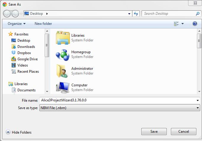 Setting up NetBeans to Work with Alice Plugin for Windows & Mac: http://www.alice.org/downloads/plugins/alice3projectwizard3.1.76.0.0.nbm Save Alice3ProjectWizard3.1.76.0.0.nbm to your computer.