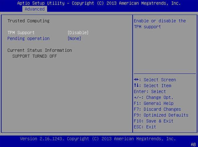 (Optional) Configure TPM Support (Windows) The TPM Configuration menu is displayed. 4. Select TPM Support and press Enter.