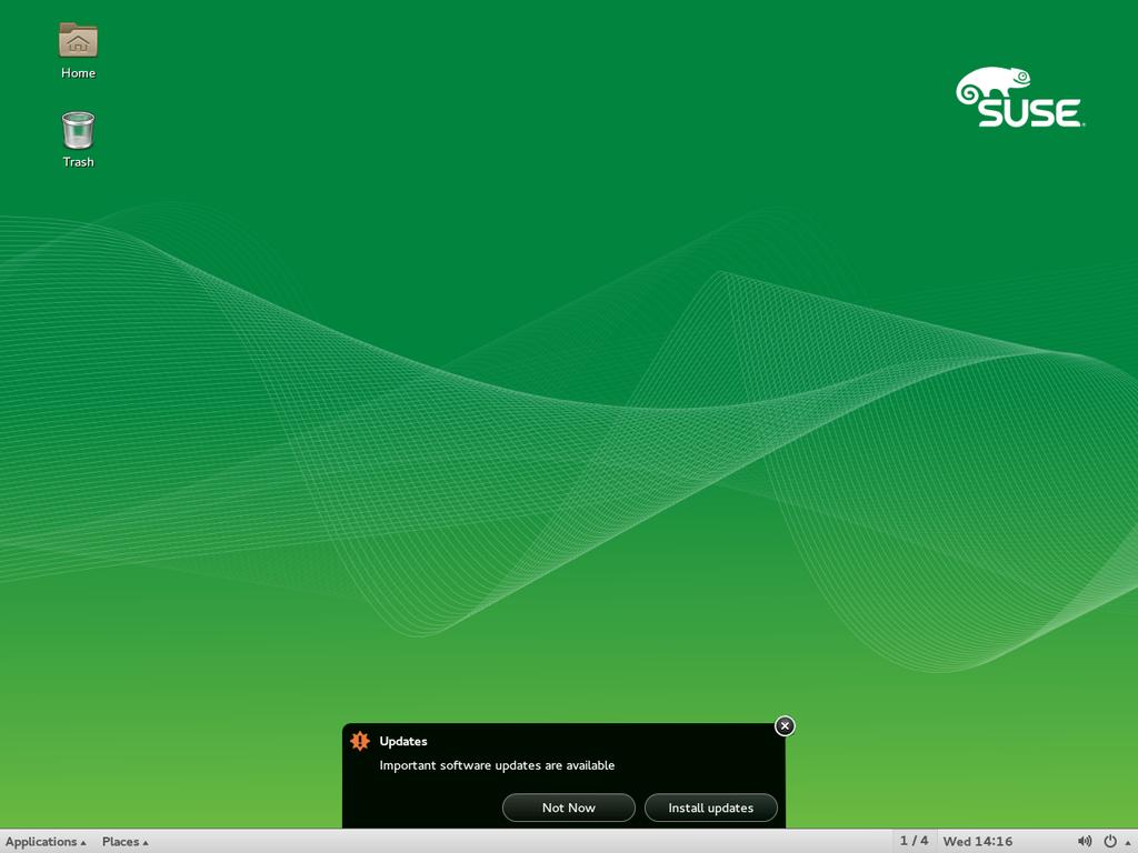 FIGURE 9.4: UPDATE NOTIFICATION ON GNOME DESKTOP 1. To install the patches and updates, click Install updates in the notification message. This opens the GNOME update viewer.