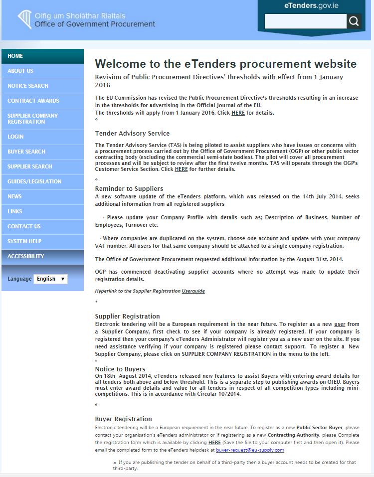 1. To access EUS CTM When you open (http://www.etenders.gov.ie) this is the Home Page. Click on login ( ) If you are a new user you must register with etenders and you need to register as a buyer.