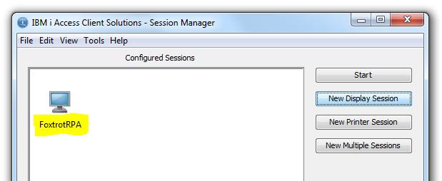 hod file then click Open. The FoxtrotRPA session should now appear in the Session Manager window (as depicted in Step 22).