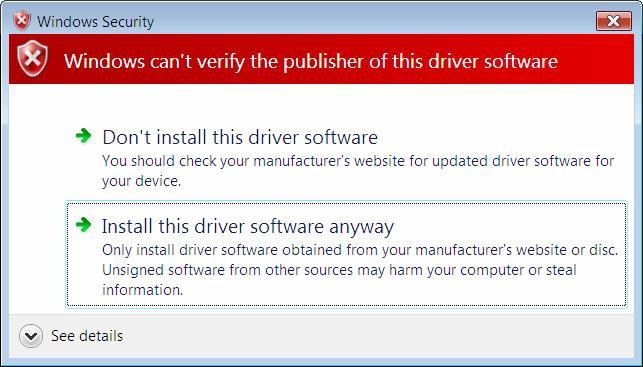 Select Install this driver software anyway in