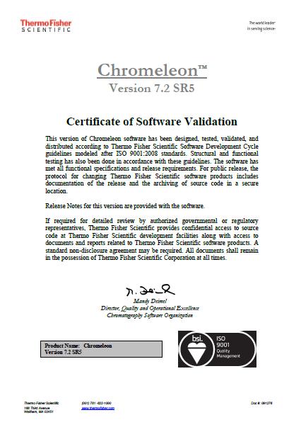 To be prepared for a possible FDA inspection, customers need to retain the following documents at their facilities: Certificate of Software Validation (Figure 1), which is included on the