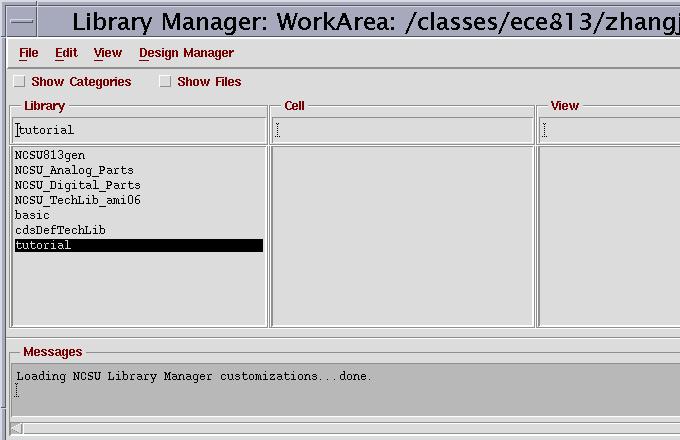 Creating a Schematic Cellview STEP 2: Create a new schematic Go to the Library Manager window and click/select your library (for example tutorial ). Now select File => New => Cellview.