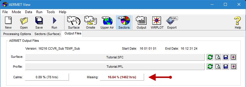 AERMET View Data Quality Added to Output Files Display The AERMET Output Files section was expanded to include data quality information regarding the number (and