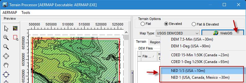 Terrain Processor Updated NED Download Routines The process for downloading USGS National Elevation Dataset 1/3 arcsecond (NED 1/3) and 1 arc-second (NED 1) data formats has been updated to reflect a