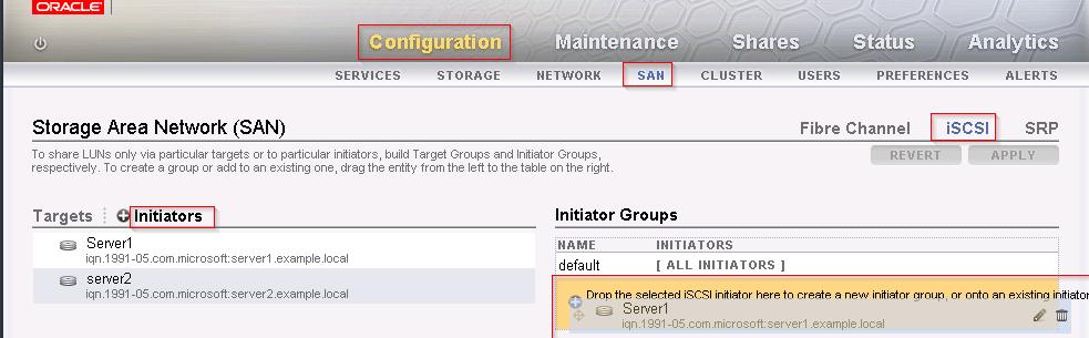 Figure 22. Creating an iscsi initiator group 5. Move the cursor again over the entry for the new initiator group.