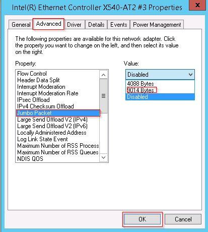 On the same configuration page holding the Power Management tab, select the Advanced tab, then select Jumbo Packet under the Property list.