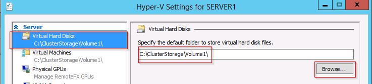 the virtual hard disk files. Figure 69. Hyper-V Manager changing the default location for virtual machines hard disk files 4.